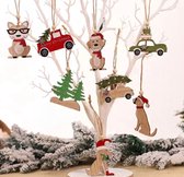 Kerstboomhangers -houten kerstboomhangers -scrapbooking -kerstornamenten -mini -kerstboom hanger hout -mini kerstboom hangers - Kerstboom Versiering - Set 5 stuks – Hout – kerstversiering – kerst - feestdagen