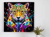 Jagged up Jaguar kunst - 100x100 centimeter op Canvas | Foto op Canvas - wanddecoratie