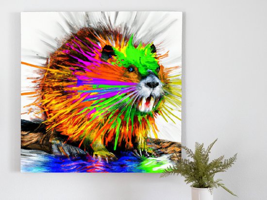 Muskusrat kleurenexplosie | Muskusrat kleurenexplosie | Kunst - 40x40 centimeter op Canvas | Foto op Canvas - wanddecoratie schilderij