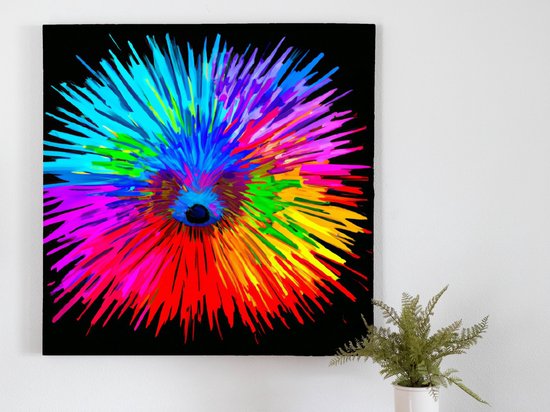 Colorful Porcupine Explosion kunst - 80x80 centimeter op Canvas | Foto op Canvas - wanddecoratie