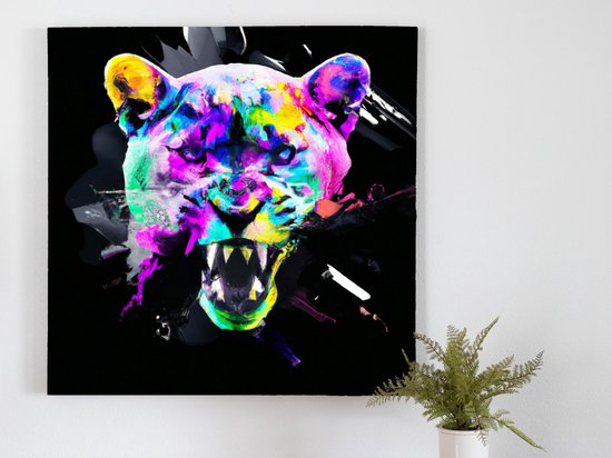 Fiery Rainbow Panther Burst kunst - 30x30 centimeter op Canvas | Foto op Canvas - wanddecoratie
