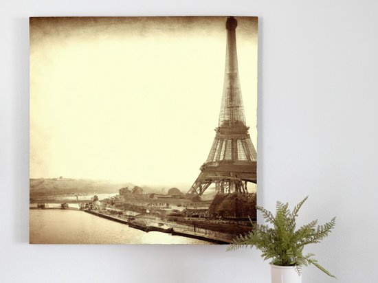 Paris vintage tour eiffeltower kunst - 100x100 centimeter op Canvas | Foto op Canvas - wanddecoratie