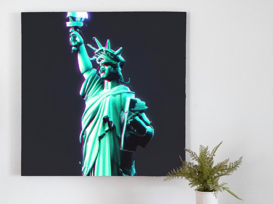 The cyber statue of liberty by night a techno twist on a new york icon | The Cyber Statue of Liberty By Night: A Techno-Twist on a New York Icon | Kunst - 60x60 centimeter op Canvas | Foto op Canvas - wanddecoratie schilderij