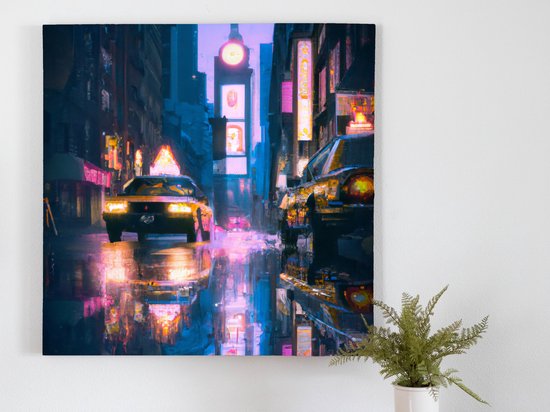 Taxis in een regenachtig new york | Taxi's in een regenachtig New York | Kunst - 40x40 centimeter op Canvas | Foto op Canvas
