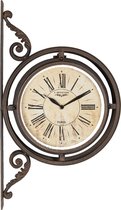 HAES DECO - Horloge de Gare / Horloge Murale Double Face 34x59 cm Marron - Cadran Chiffres Romains - Klok Métal Horloge Murale Horloge Suspendue Horloge de Cuisine
