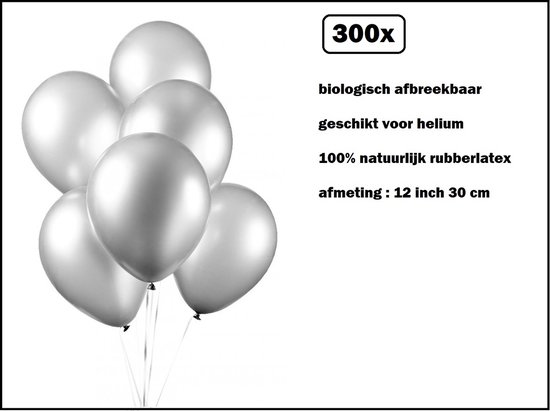 300x Luxe Ballon pearl zilver 30cm - biologisch afbreekbaar - Festival feest party verjaardag landen helium lucht thema