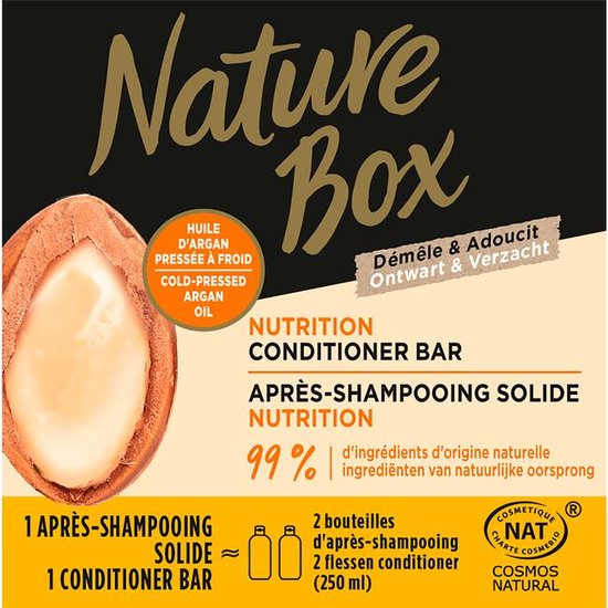 Nature box conditioner bar - Argan nutrition - ontwart en verzacht - cosmos neutraal - biologisch & vegan - eco certified - 80 gram