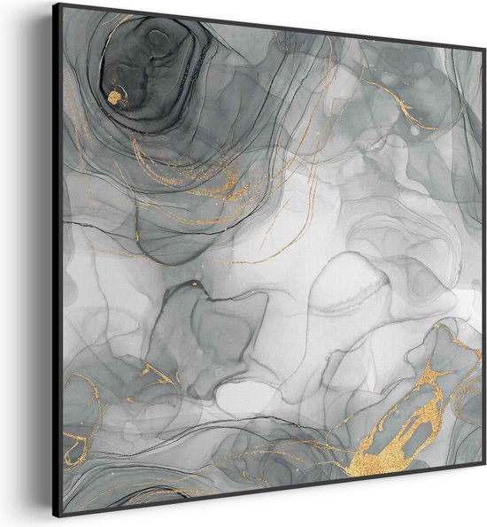 Akoestisch Schilderij Abstract Marmer Look Grijs met Goud 01 Vierkant ...