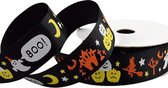 Halloween Lint | Luxe Grosgrain Ripsband 25mm (2,5cm) | Spook Boo Pompoen Lint | Zwart Oranje Geel Wit | Cadeaulint | Decoratielint | Rol: 10 Meter