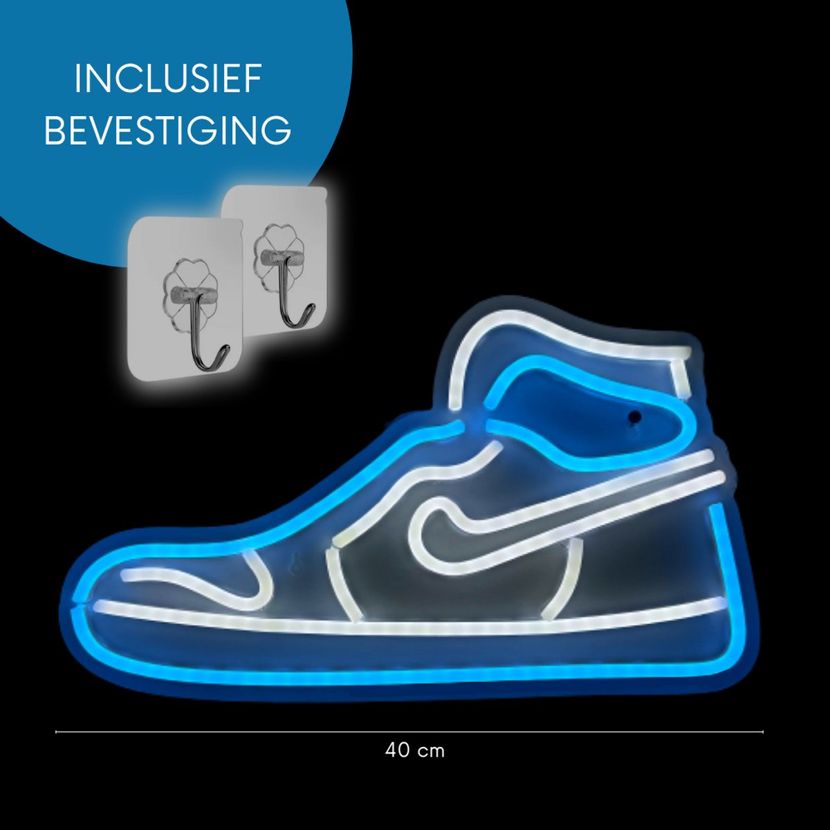 ZoeZo Design - Neon LED lamp Blauw - Wit - Air Jordan 1 - Sneaker - Decoratie - USB - Sfeerverlichting - Wandlamp - Nike