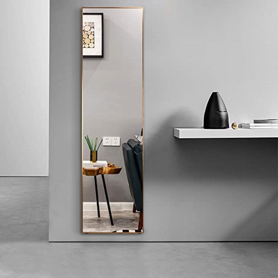 CASSILANDO 160 x 50 cm gebogen spiegel in volledige lengte, led-spiegel met licht, verlichte vloerspiegel, kapspiegel, make-upspiegel voor slaapkamer, dimbaar en 3 kleurmodi (wit