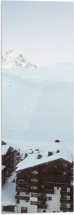 Vlag - Houten Huisjes op Piste met Sneeuw - 20x60 cm Foto op Polyester Vlag