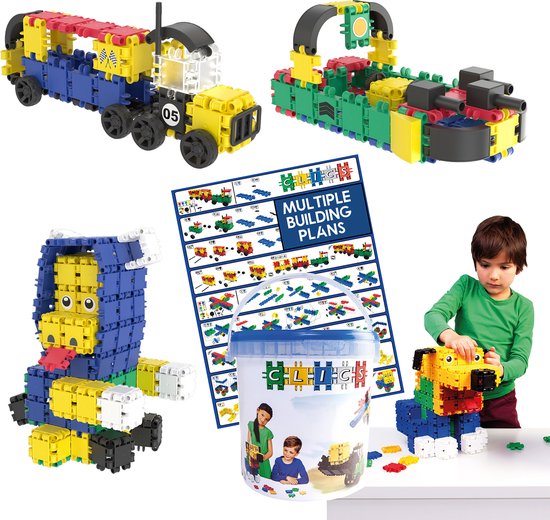 Clics Build & Play 10-in-1 bouwblokken– DUURZAAM SPEELGOED gemaakt van GERECYCLEERDE kunststof- bouwset 5 in 1 - speelgoed 4,5,6,7,8 jaar jongens en meisjes- educatief speelgoed- Montessori speelgoed- constructie speelgoed