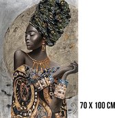 Allernieuwste.nl® Canvas Schilderij Traditionele Afrikaanse Vrouw Meisje - Modern African Art - kleur - 70 x 100 cm