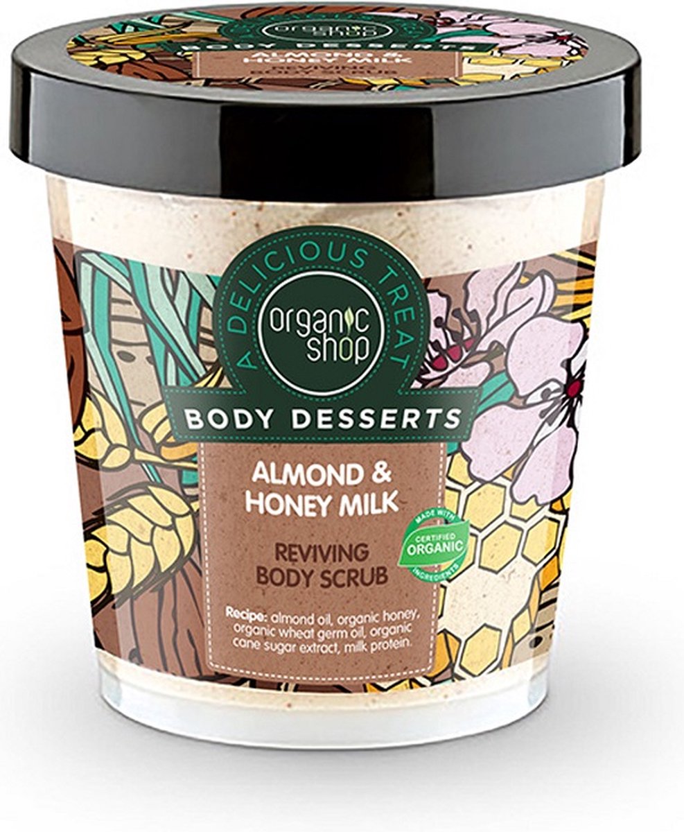 Body Desserts Amandel- & Honingmelk Reviving Body Scrub voedende body scrub met amandel- en honingmelkgeur 450ml