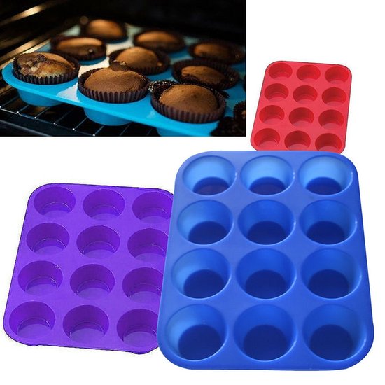 Teflonvorm 12 siliconen vormpjes voor het bakken van muffins - My
