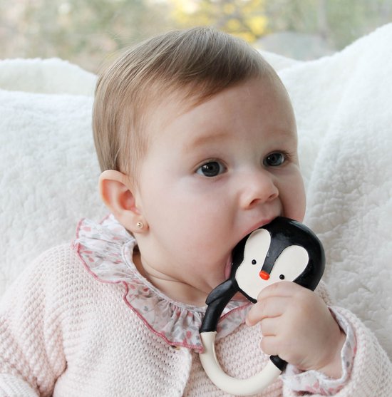 Lanco rubberen bijtring - Nui the Pinguin - zwart - wit van Lanco — afbeelding 3