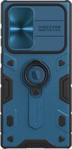 Geschikt voor Nillkin Samsung Galaxy S22 Ultra CamShield Armor Camera Slider Hoesje Blauw