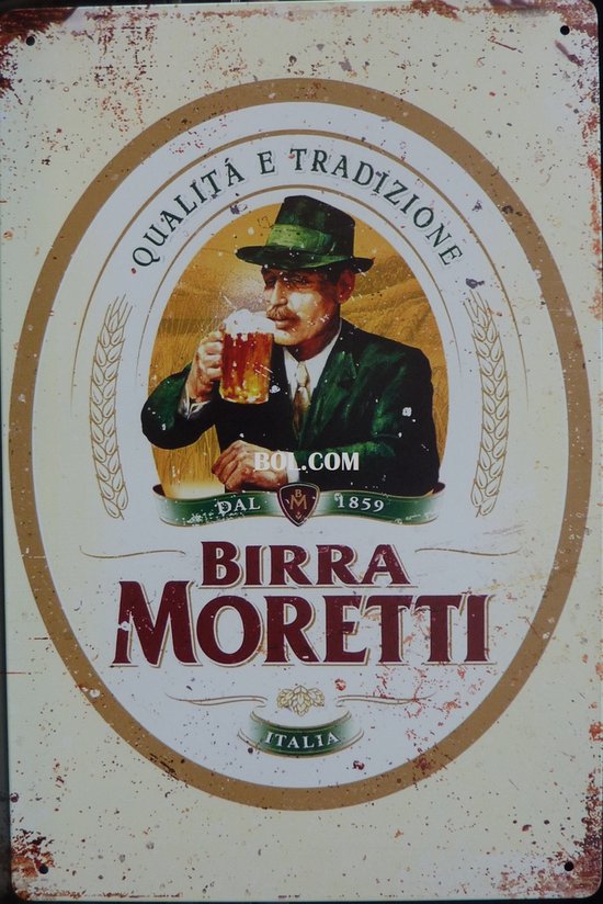 BIRRA MORETTI BIER METALEN WANDBORD - MUURPLAAT - VINTAGE - RETRO - HORECA- BORD-WANDDECORATIE -TEKSTBORD - DECORATIEBORD - RECLAMEPLAAT - WANDPLAAT - NOSTALGIE -CAFE- BAR -MANCAVE- KROEG- MAN CAVE