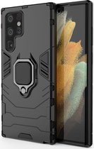 Geschikt voor Samsung Galaxy S22 Ultra Shockproof Kickstand Back Cover Hoesje Zwart