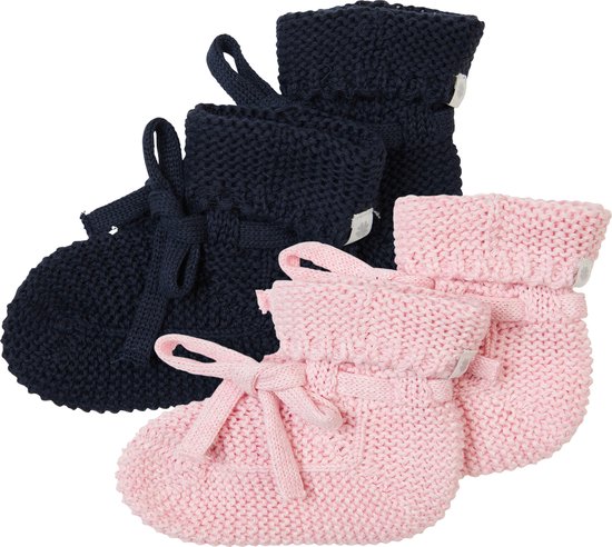 Noppies - Chaussons tricotés - emballés dans une boîte cadeau - 2 paires - Bébé 0-12 mois - Coton bio - Rose Melange - Marine
