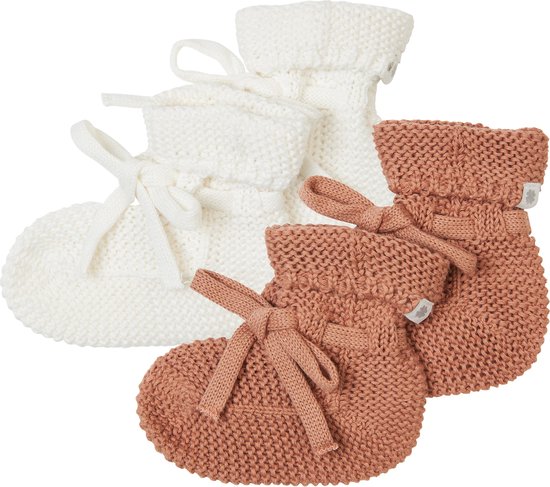 Noppies - Chaussons tricotés - emballés dans une boîte cadeau - 2 paires - Bébé 0-12 mois - Coton bio - White - Café au lait