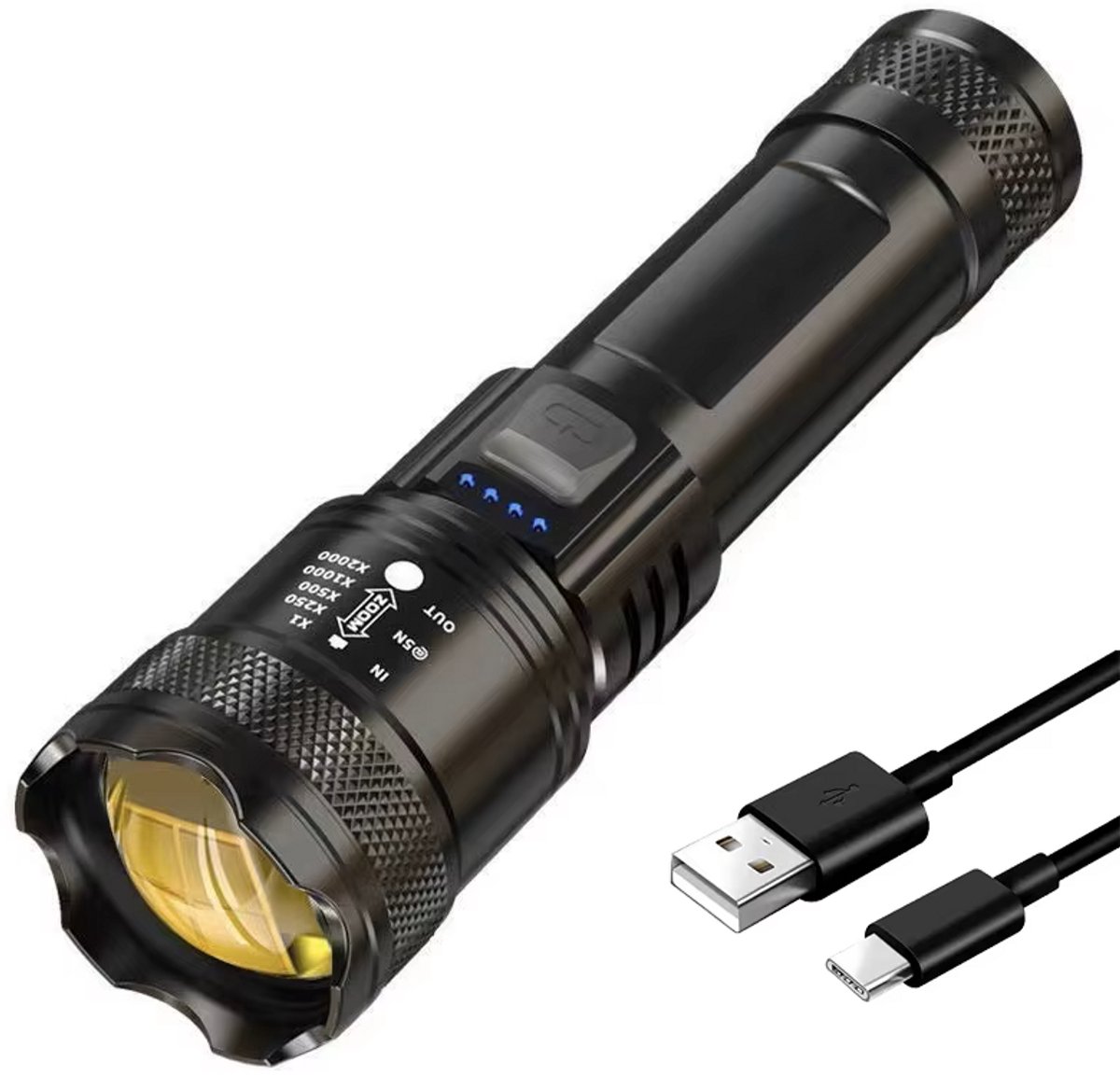 LED Oplaadbare Zaklamp 1200 Lumen – USB-Oplaadbaar – 3 Lichtstanden – Verstelbare Focus -Fel, Laag & Knipperstand