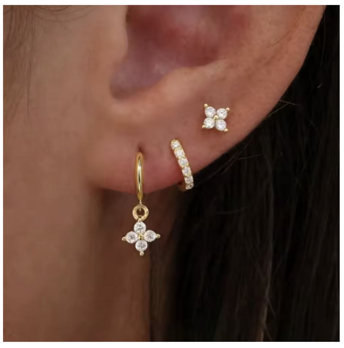 Maevi® Oorbellen Set 3 Stuks - Kleur: Goud - 18K Verguld - Hoge Kwaliteit - Oorbellen Set - Meerdere Oorbelgaatjes - Oorbellen / Earrings - Oor Versiering - Luxe Set - Gouden Oorbellen - Meerdere Gaatjes - Cadeau - 18 Karaat - Oorhangers