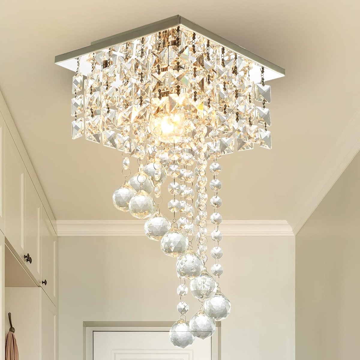 Kroonluchter - Moderne Kristallen Plafondlamp - Luxe Kristal - Ø 40 cm - E14 Fitting - Zilver - Hanglamp voor Woonkamer, Slaapkamer & Hal