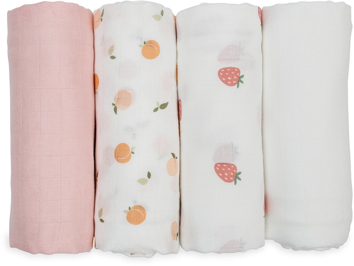 Lulujo - Hydrofiele Doeken - Swaddle - Bamboo - 120x120 cm - 4-pack - Berries & Peaches - Kraamcadeaus - Babydekens - Babycadeaus - Tetradoeken - Zwangerschapscadeau