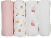 Lulujo - Hydrofiele Doeken - Swaddle - Bamboo - 120x120 cm - 4-pack - Berries & Peaches - Kraamcadeaus - Babydekens - Babycadeaus - Tetradoeken - Zwangerschapscadeau