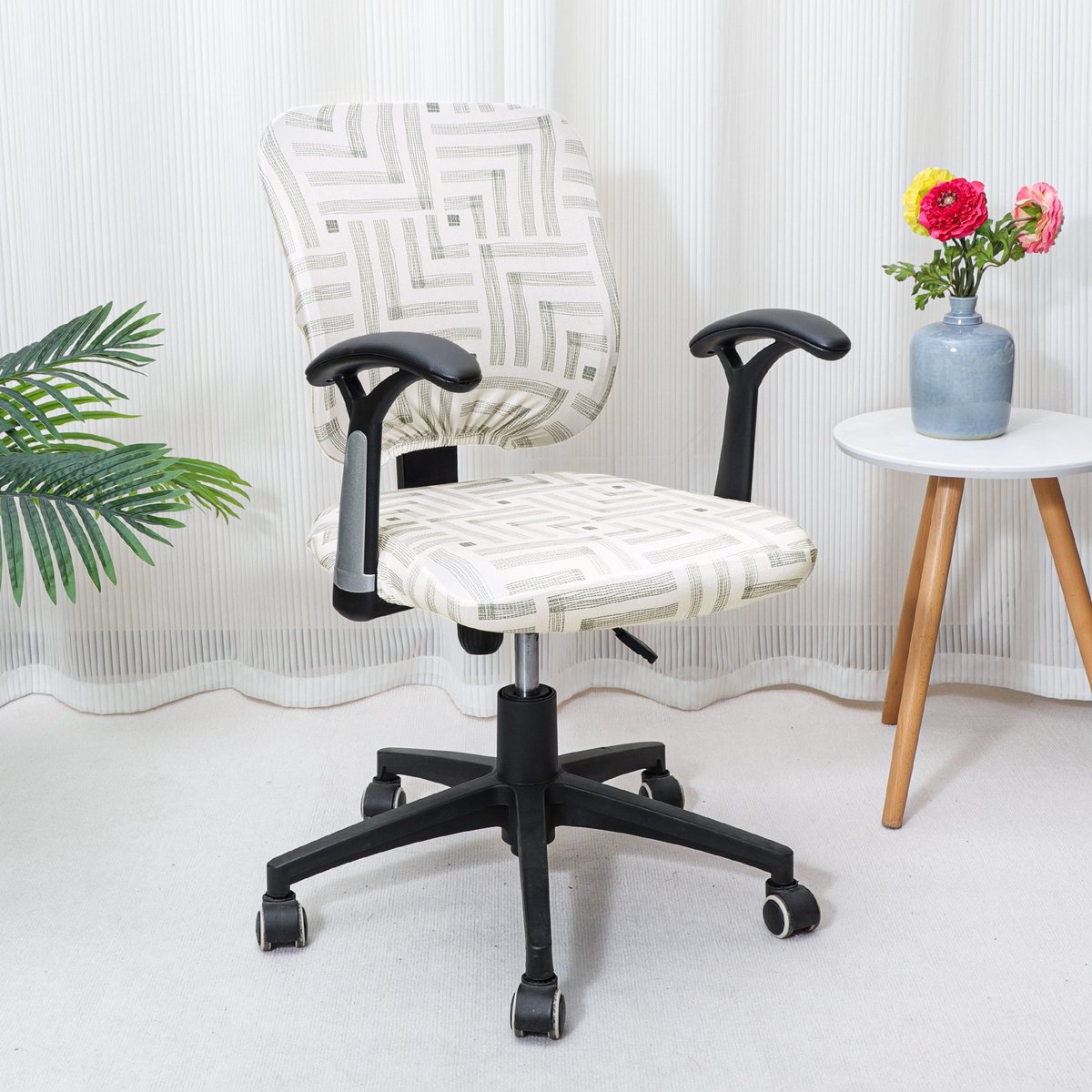 Covers By Ralfos* Bureaustoelhoes Wit met Luxe print - bureaustoel hoes - Chair cover - Hoes - Universeel - Voor rugleuning en zitting - Stretch - Kantoor en thuisgebruik - Wasmachine bestendig