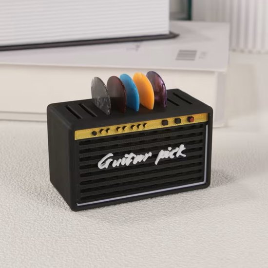 Gitaar Plectrumhouder – Vintage Versterker Design – Geschikt voor 9 Plectrums – 7,2 x 3,8 cm – Voor Gitaar, Bas & Ukulele