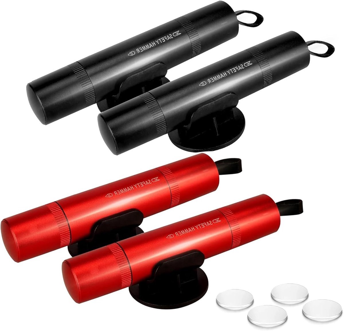 4 stuks - Autoglasbreker - Gordelsnijder - Noodglasbreker - Met testglas - Rood, Zwart