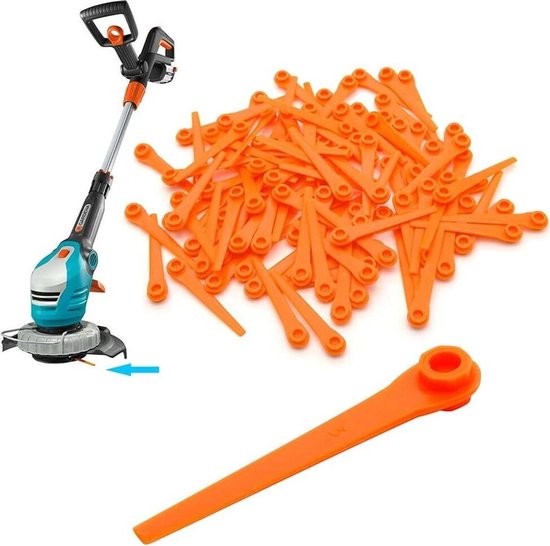 Verpakking met 100 vervangende plastic messen voor Gardena 9823 9825 9820 9821 grastrimmers, 70 mm — afbeelding 3