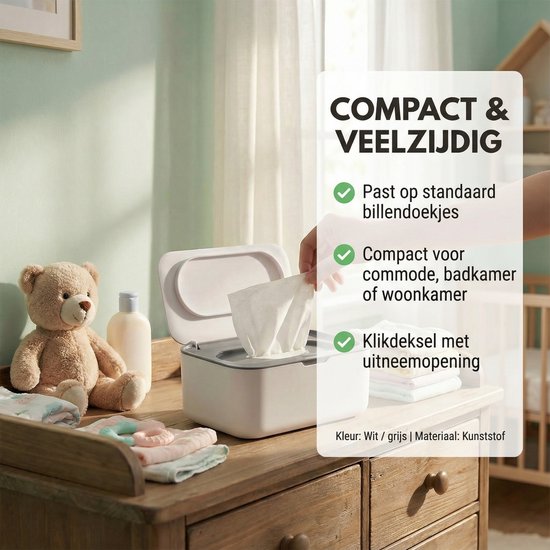 Somstyle Tissuebox Houder - 19 x 13 x 7.5 CM - Billendoekjes Box - Wipe Box - Wit / Grijs — afbeelding 3