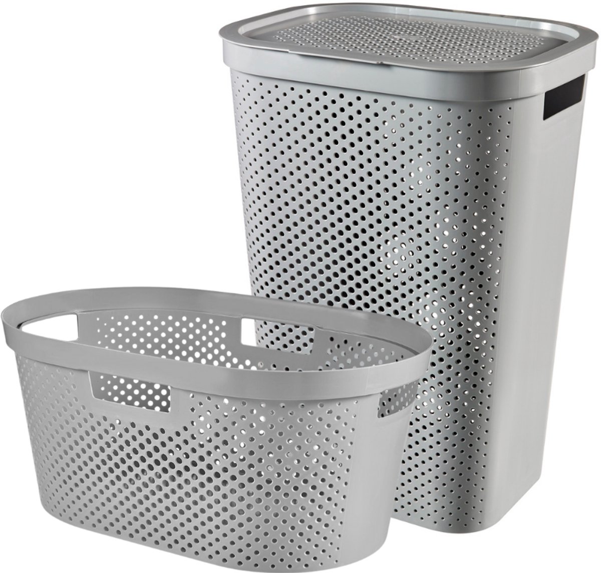 Curver Infinity Recycled Wasmand met deksel 60L + Wasmand 40L - Grijs