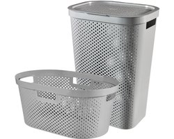 Curver Infinity Recycled Wasmand met deksel 60L + Wasmand 40L - Grijs