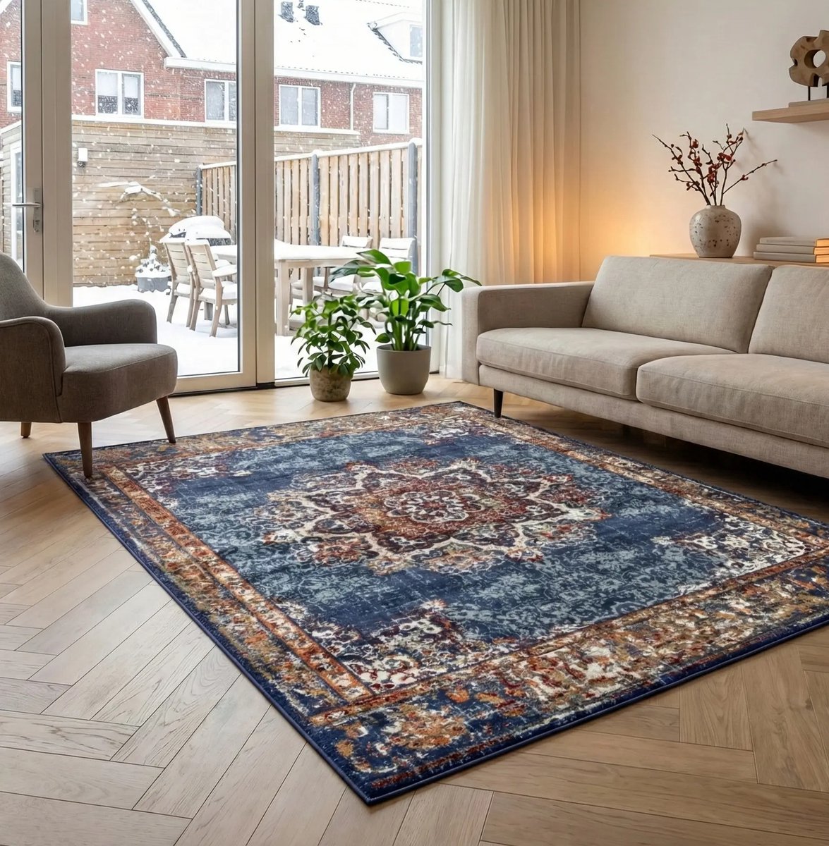 flycarpets Klassiek Vintage Vloerkleed Maderno - Blauw / Multi - 200x280 cm - Perzisch Tapijt Laagpolig - Woonkamer