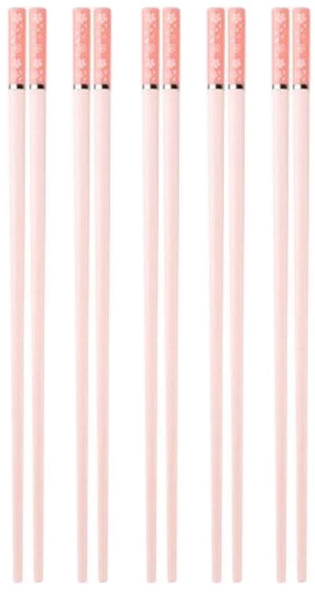 5 paar eetstokjes, hittebestendig, lichtgewicht, met roze kersenbloesempatroon