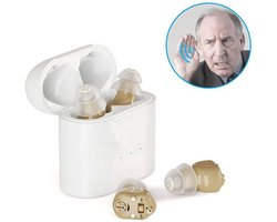 Hoortoestel met draadloos opladen, magnetische bevestiging en ruisonderdrukking - beige