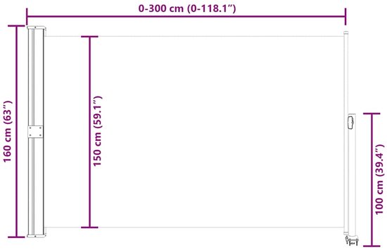 vidaXL Auvent latéral extensible 160x300 cm Crème
