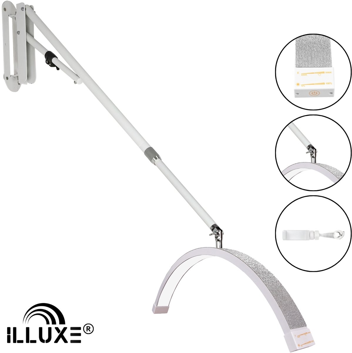 Illuxe IL18WG - Half Moon Light- Muurlamp- Booglamp- Woonkamer Lamp- Salon Lamp- Wimper Lamp - Lash Lamp - Make Up Lamp - Moonlight Lamp - Tattoo Lamp - Behandel Lamp - Nagel Lamp - Barber Lamp - Wit met glitters