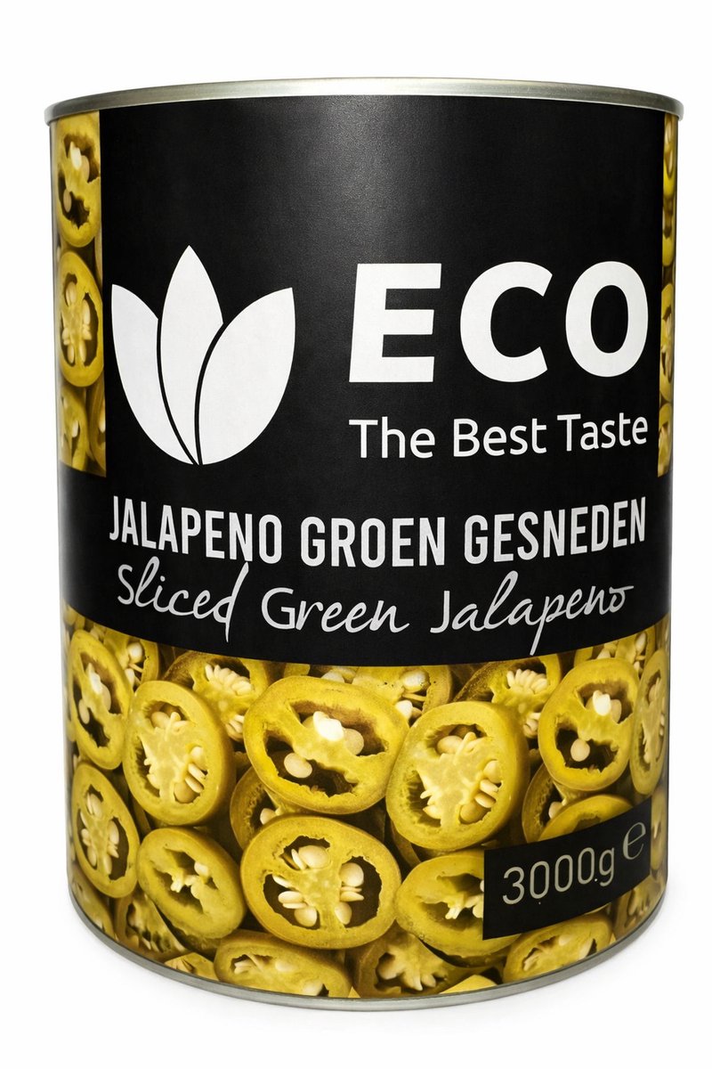 Eco Gepekelde Jalapeno Pepers Gesneden 3KG (Ingeblikt)