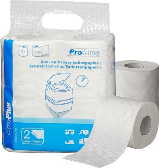 ProPlus Snel oplosbaar camping toiletpapier - 2-laags - 4 rollen - voorkomt verstoppingen