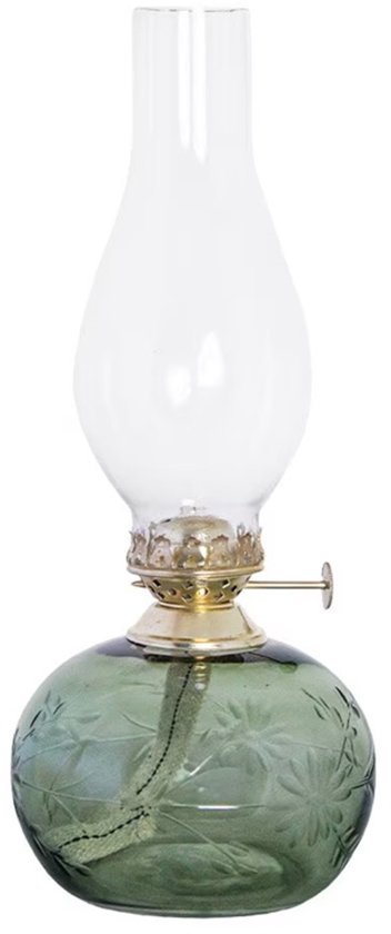 Strömshaga Groene glazen olielamp bloemmotief met messing brander 28cm x Ø11cm