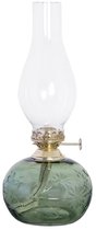 Strömshaga Groene glazen olielamp bloemmotief met messing brander 28cm x Ø11cm