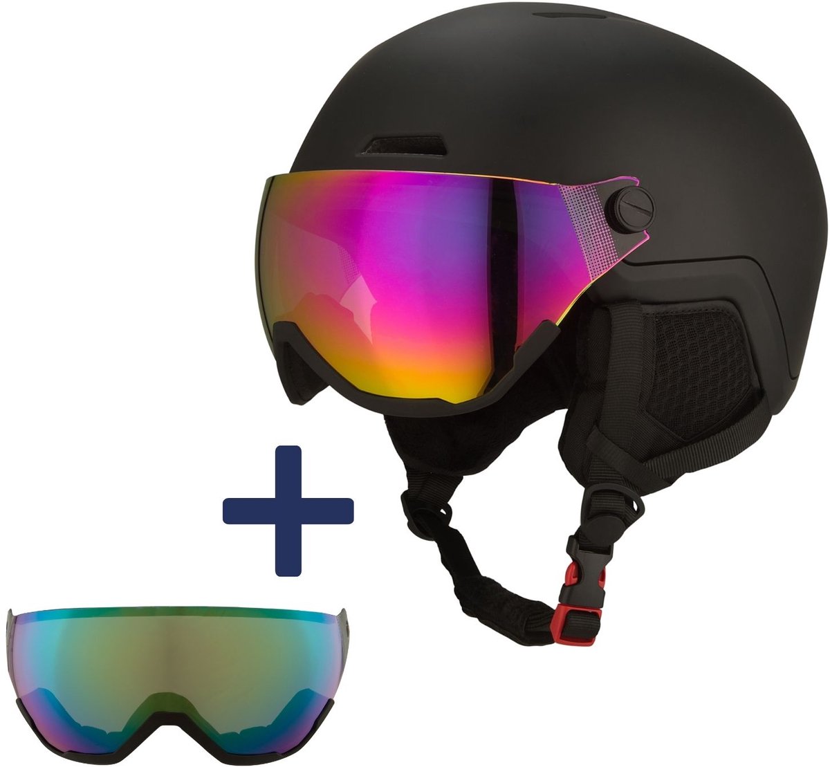 GO-OFF XTREME skihelm met 2 vizieren (blauw-groen en oranje) maat S
