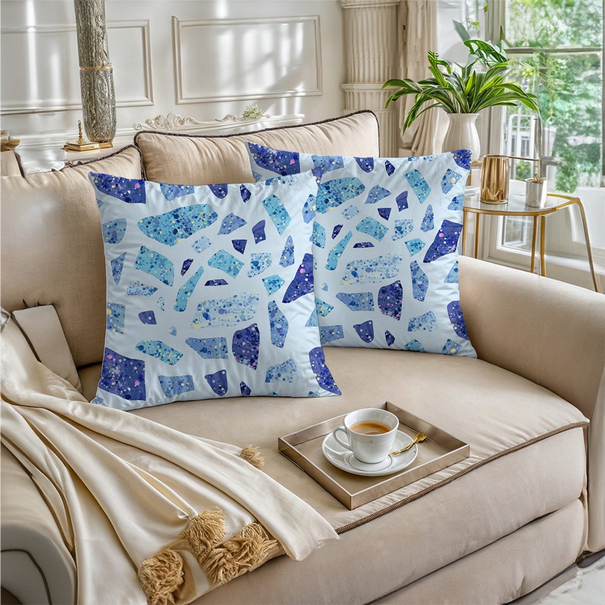Boraboi® Luxe Decoratieve Kussenhoezen set van 2 , Zachte Suède Touch- 45x45cm -(Blauw,Wit)