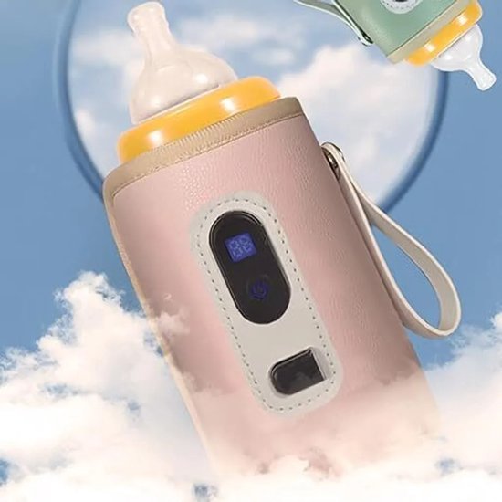 USB-babyflesverwarmer met nauwkeurige temperatuurregeling via LCD-scherm, geschikt voor thuis, buitenshuis en in de auto (roze). — afbeelding 2